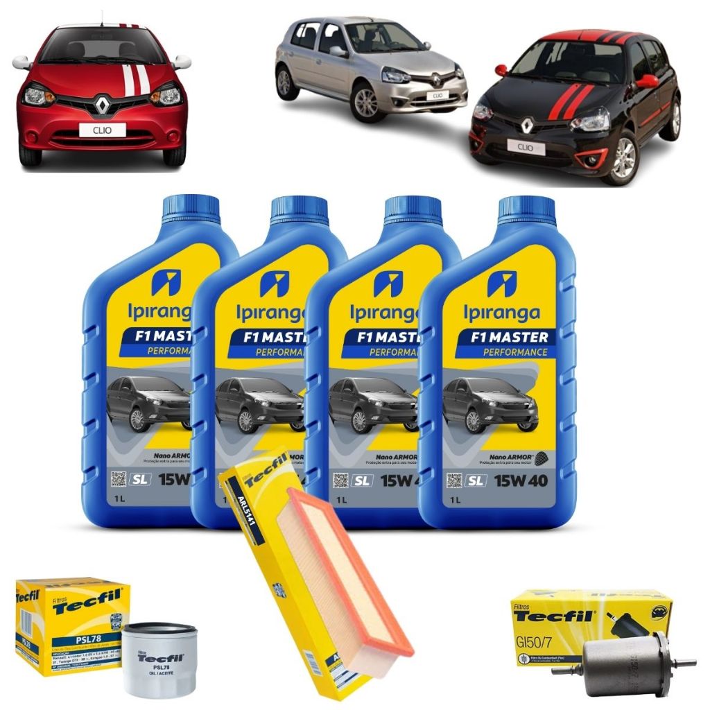Kit Troca De Óleo Renault Sandero Clio Logan 1.0 16V 15w40 Ipiranga Semisintetico Revisão Original
