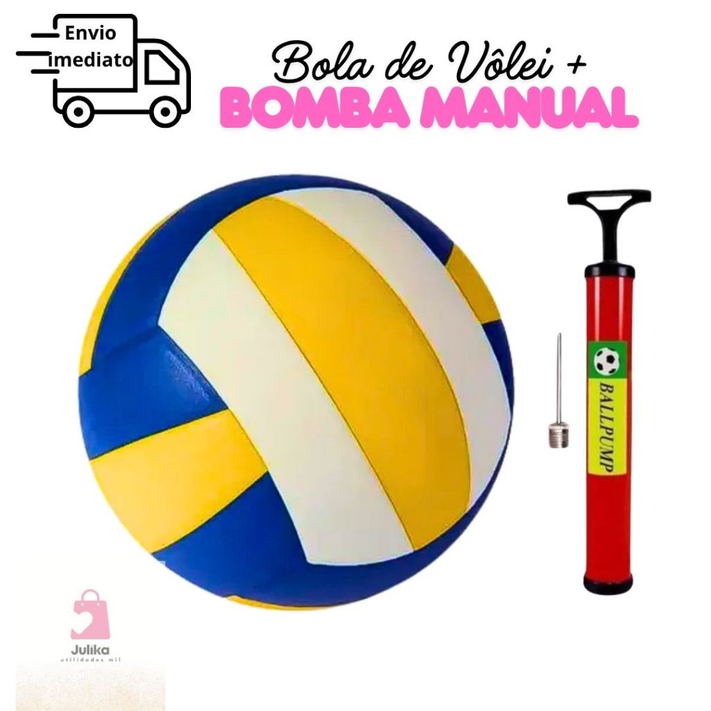 Kit Bola de Vôlei Futevôlei Tamanho Oficial Para Quadra Areia Campo + Bomba de Ar Manual Compacta