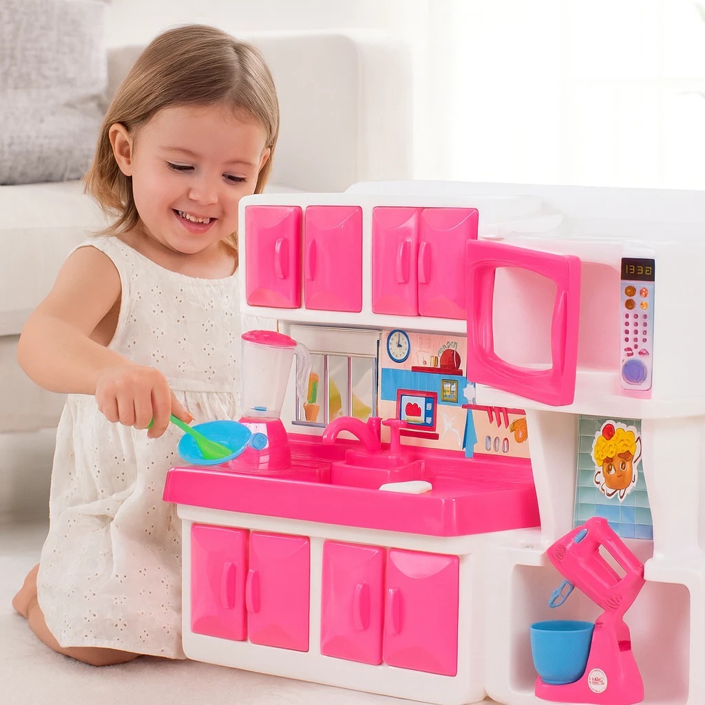 Cozinha Infantil Rosa Brinquedo Menina Com Pia Armário Fogão Panelinhas Brincar De Casinha