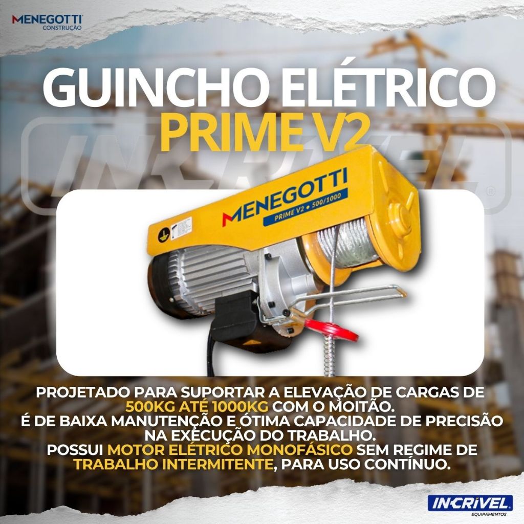 Guincho Elétrico Guindaste Talha Industrial Uso Profissional 500kg -1000kg Carga Elevação