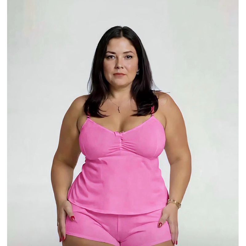 Conjunto de Baby Doll Plus Size em Poliéster Liso Short Feminino Adulto Conforto ao Dormir.