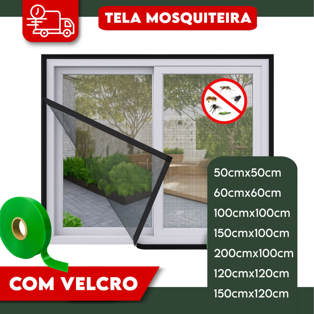Tela Mosquiteira Com Velcro em Fibra de Vidro Para Janelas Contra Insetos Mosquitos e Pernilongos em Oferta na Shopee