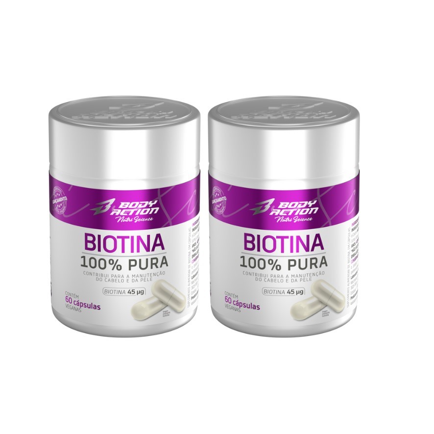 Kit 2x Biotina 100% pura 45mcg (60 cápsulas) - Body Action em Oferta na Shopee