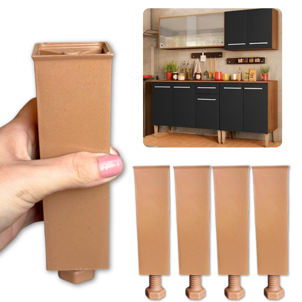 Kit 5 Pés De 14cm A 17,5cm Para Pia Armario Gabinete Regulável Moveis Planejados Pequeno em Oferta na Shopee