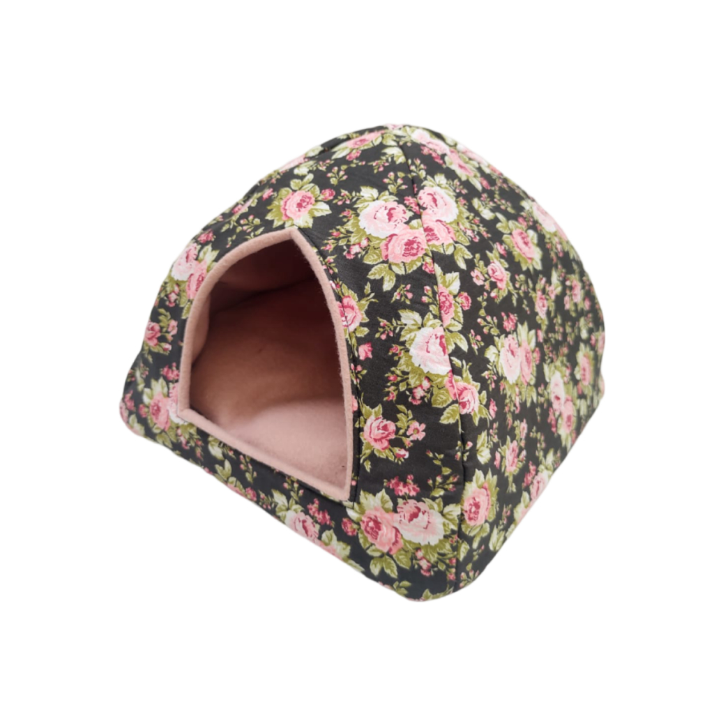Toquinha Cama Porco Da Índia Hamster Preto Flores Rosa