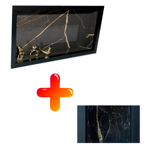 Kit 2 Peças Embutir Porcelanato Preto Rajado Dourado Nicho e Saboneteira Banheiro