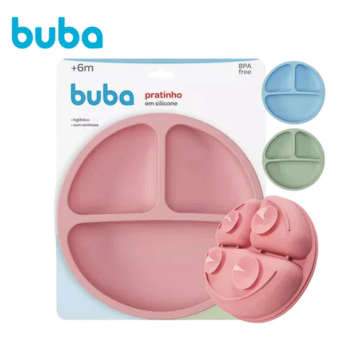 Pratinho em Silicone com Ventosa Buba 3 cores para Introdução Alimentar