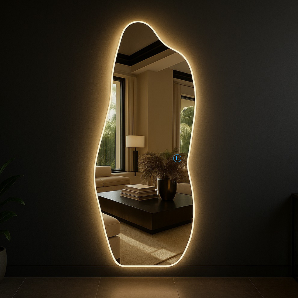 Espelho Orgânico Com Led Grande Decorativo de Parede Moderno 90x40cm Quarto Sala Hall Closet Lavabo