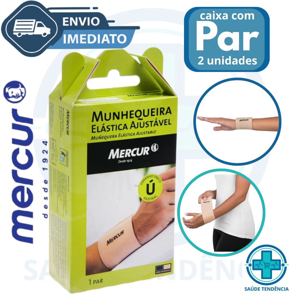 Munhequeira Elástica Mercur 2 Unidades Bege Ajustável Compressão Proteção Pulso Pares em Oferta na Shopee