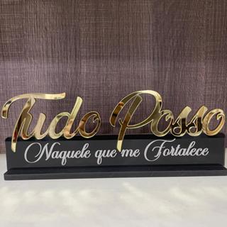 Frase Tudo Posso Naquele Que me Fortalece em Acrílico Espelhado 25x10cm Decoração em Oferta na Shopee