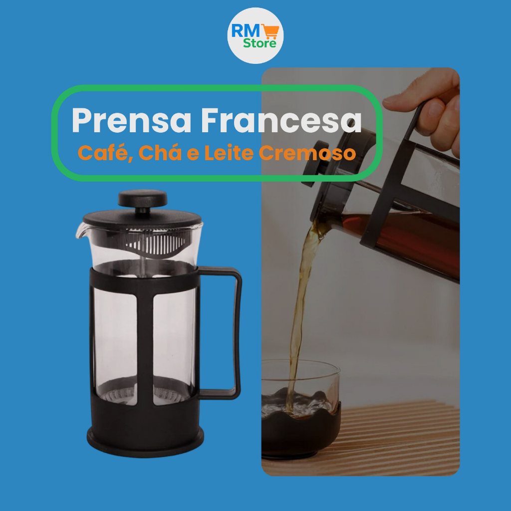 Cafeteira Prensa Francesa 300ml – Cafeteira de Vidro para Café, Chá e Leite Cremoso