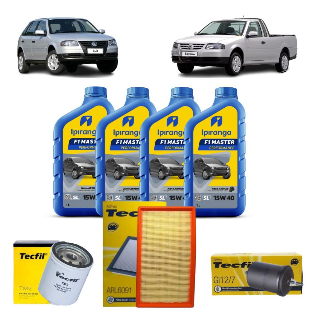 Kit Troca de Oleo E Filtros Gol Parati Saveiro G4 1.6 1.8 15W40 Ipiranga revisão Original em Oferta na Shopee
