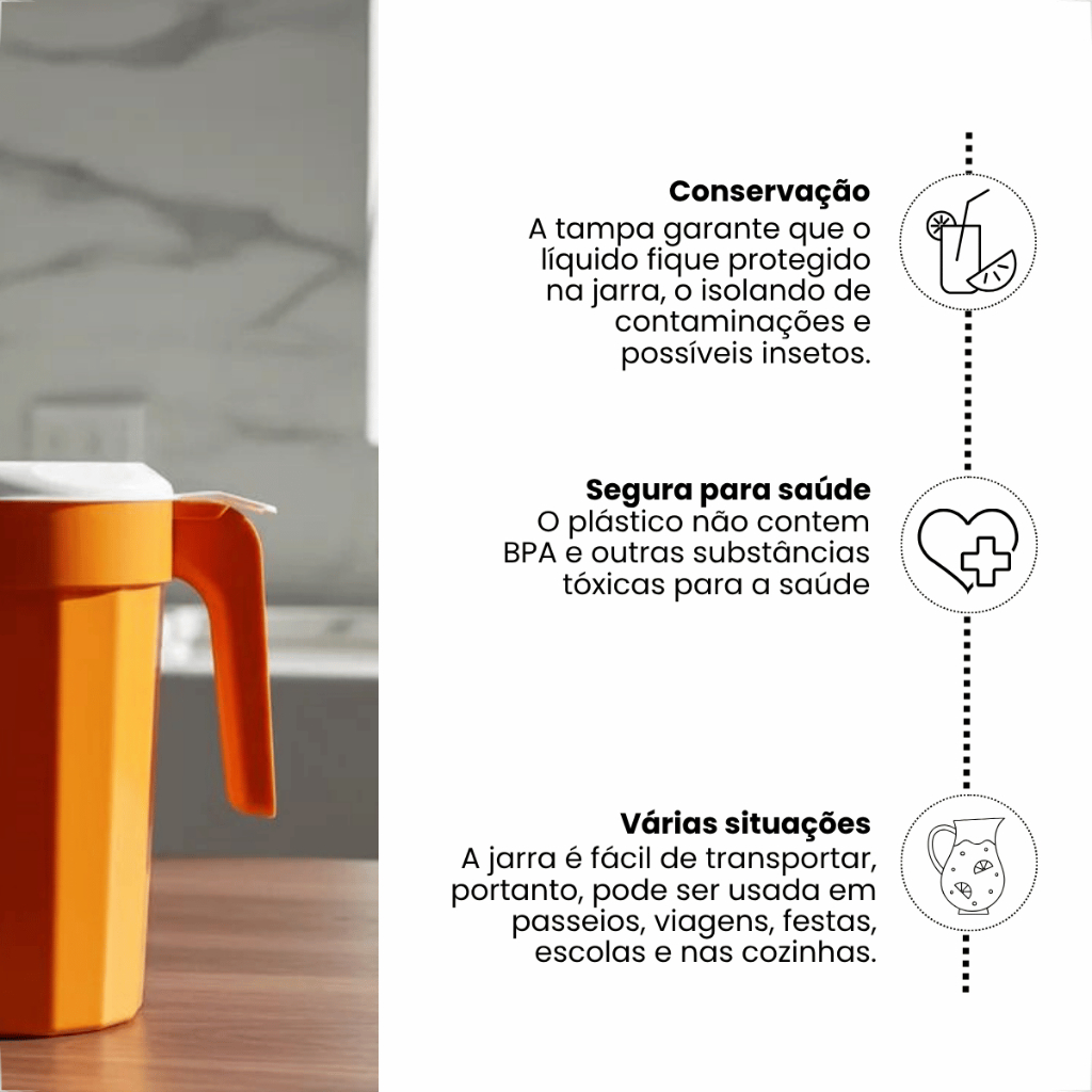 Conjunto 10 Jarras 2L Tampa Branca Multiuso Para Servir Cozinha Prática