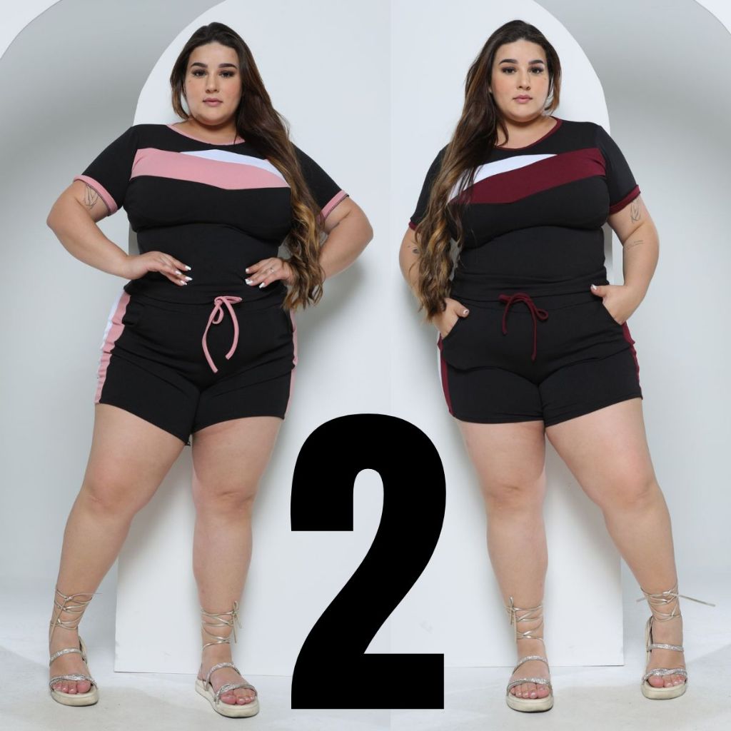 KIT 2 Conjunto Feminino Plus Size Short e Blusa Primavera Verao Crepe Serve do 44 ao 56 - G1 G2 G3 G4 Tamanhos Grande S