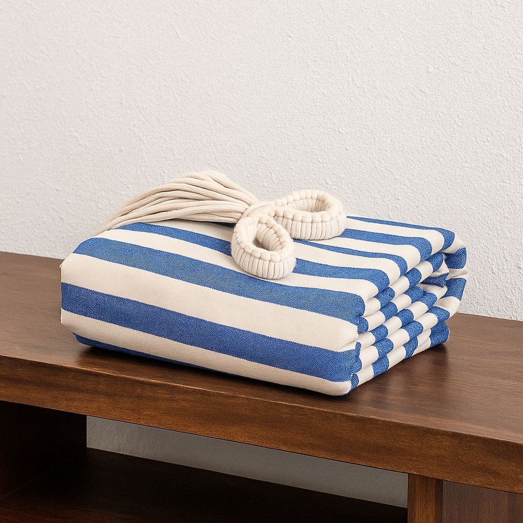 Rede de Dormir Casal Marina Celeste: Azul com Branco 3.90 x 1,50