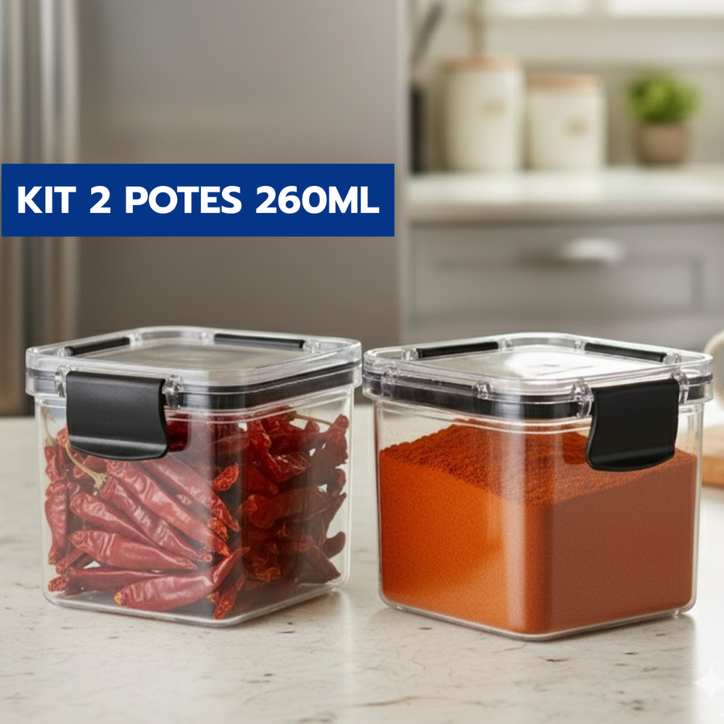 Conjunto de 2 Potes Herméticos 260ml Tampa com Trava para Temperos Condimentos em Oferta na Shopee