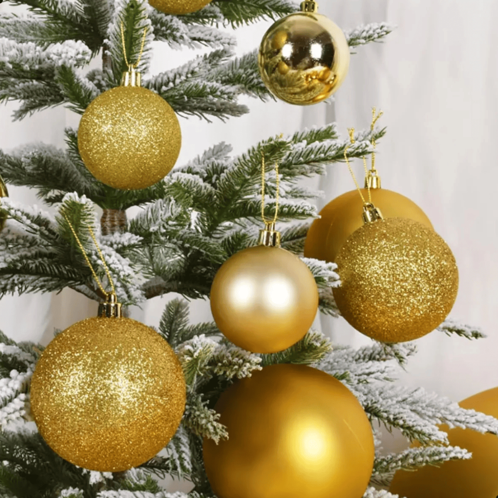 6 Bolinhas enfeite decoração dourado arvore de natal brilhante glitter pendurar comemoração