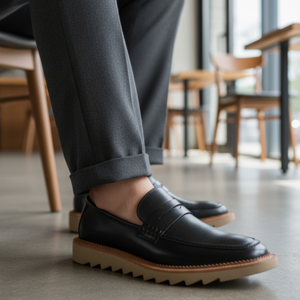 Sapato Social Casual Masculino Couro Solado Tratorado vira de Couro Moderno e Elegante Sem Cadarço