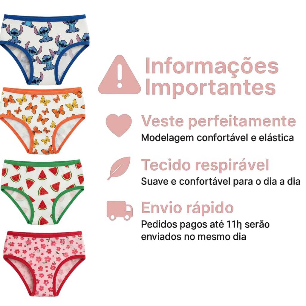 Calcinha Poliester Infantil criança forrada estampada variadas em Oferta na Shopee