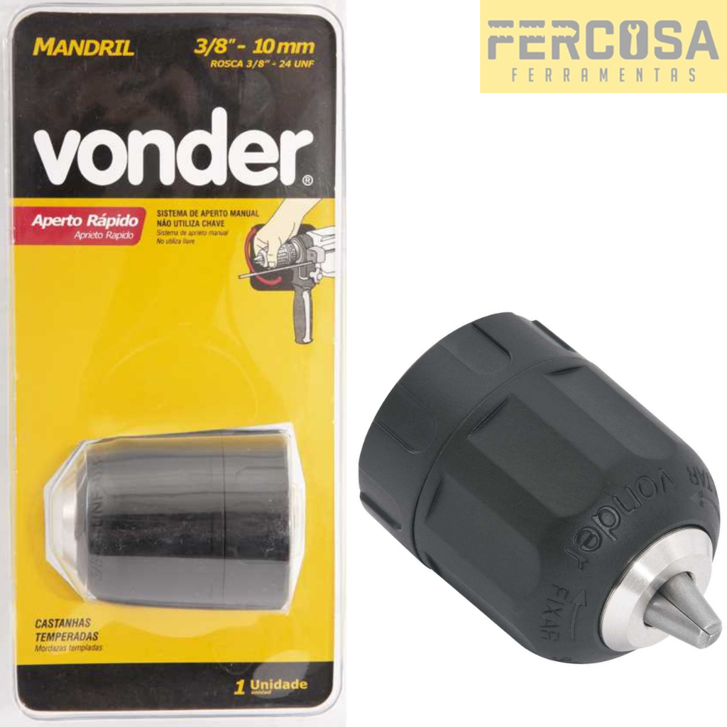 Mandril de Aperto Rápido 0,8 - 10,0 mm 3/8" x 24 fios - Vonder em Oferta na Shopee