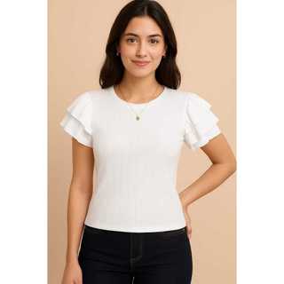 Blusa feminina tecido canelado manga três babados  veste do 36 ao 44