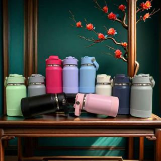 Garrafa térmica inox 350ml/600ml/800ml, bico duplo com capa protetora de silicone em Oferta na Shopee