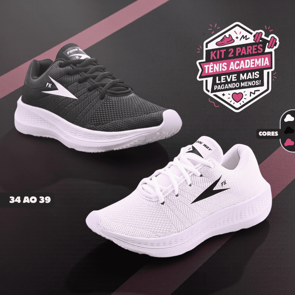 KIT 2 Tênis Feminino Esportivo Running Academia Corrida Leve Confortável e Ideal para o Dia a Dia