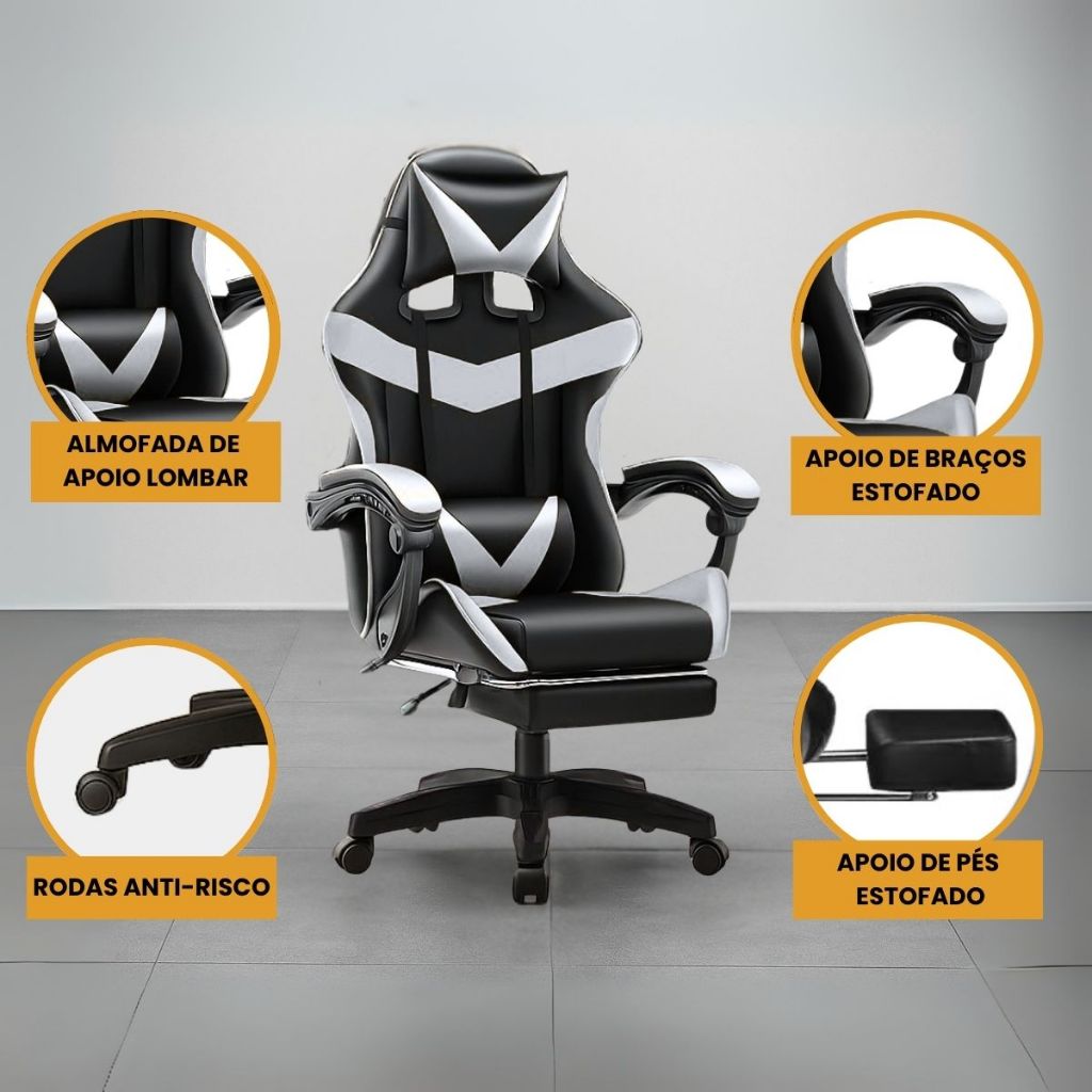 Cadeira Gamer Ergonômica Nitro Escritório Couro Sintético Reclinável Altura Ajustável Apoio Pés — imagem 2 de 2