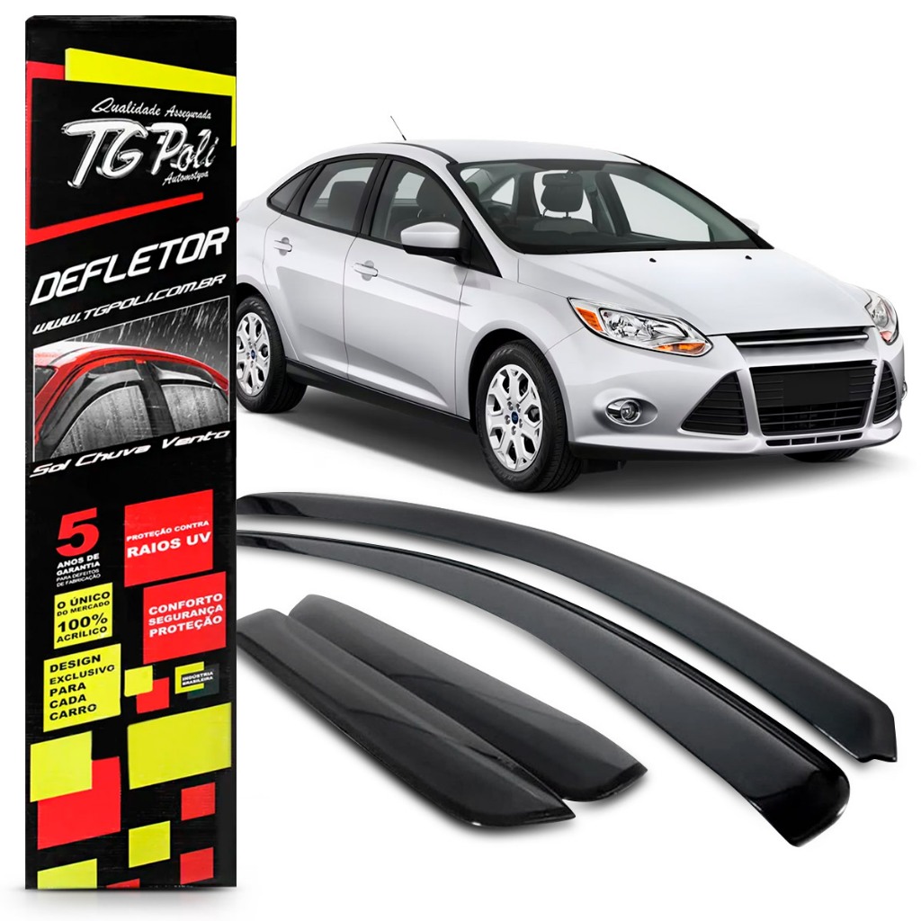 Calha Chuva Defletor Focus Hatch Sedan 4 Portas 2009 2010 2011 2012 2013 Fumê 100% Acrílico