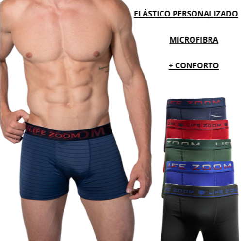 Cuecas Box Boxer Zorba Masculino em Microfibra Qualidade Lisa E Listrada Risca kit 3, 6, 10 Cueca Zorba Cores Sortidas