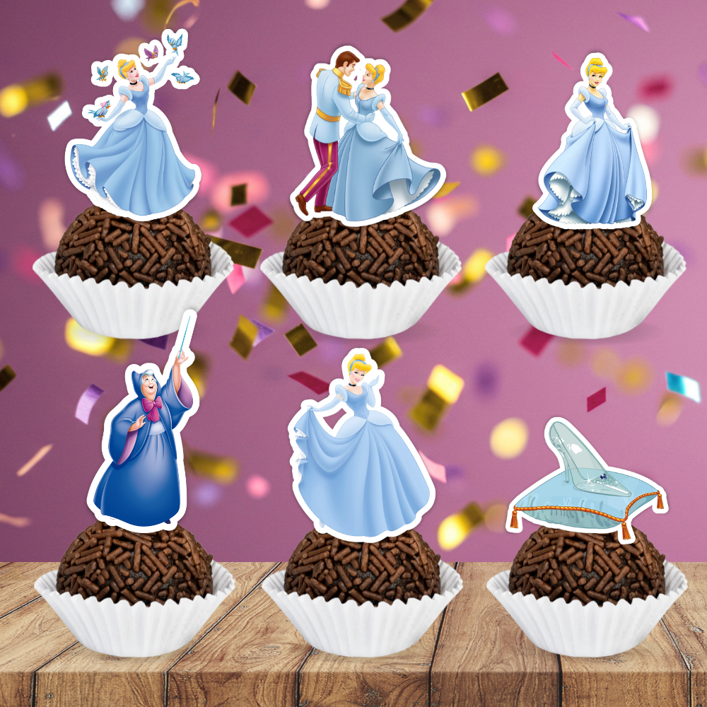 Toppers Tags Docinhos Brigadeiro Doces Princesas Cinderela Personalizados Lembrancinha