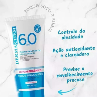 PROTETOR SOLAR FACIAL SEM COR FPS 60 DERMACHEM 40g