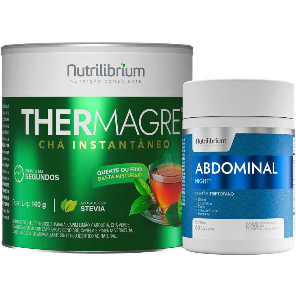 Kit Thermagre Chá 140g + Abdominal Noite 60 Caps Nutrilibrium em Oferta na Shopee