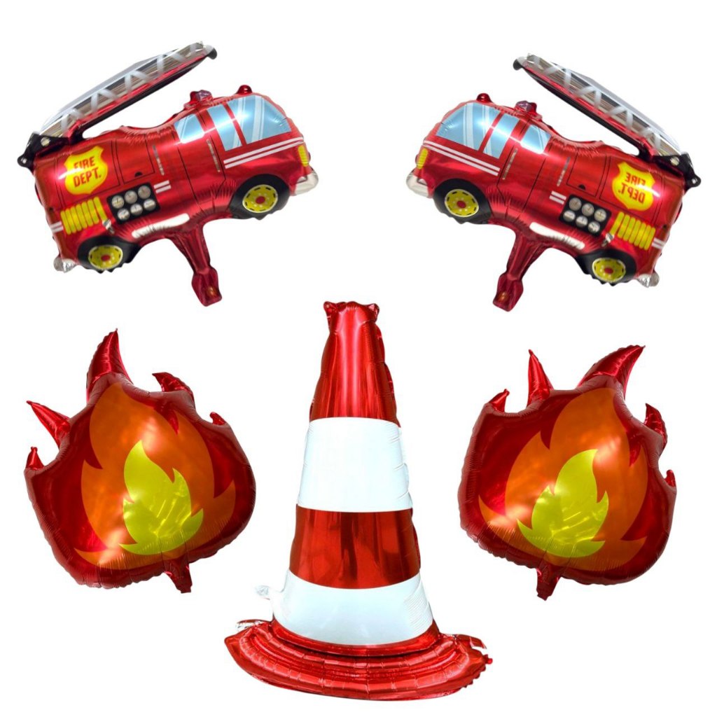 5 Balão Metalizado 2 Fogo 1 Cone e 2 Carro Bombeiro- Festa Decoração Corrida Enfeite em Oferta na Shopee