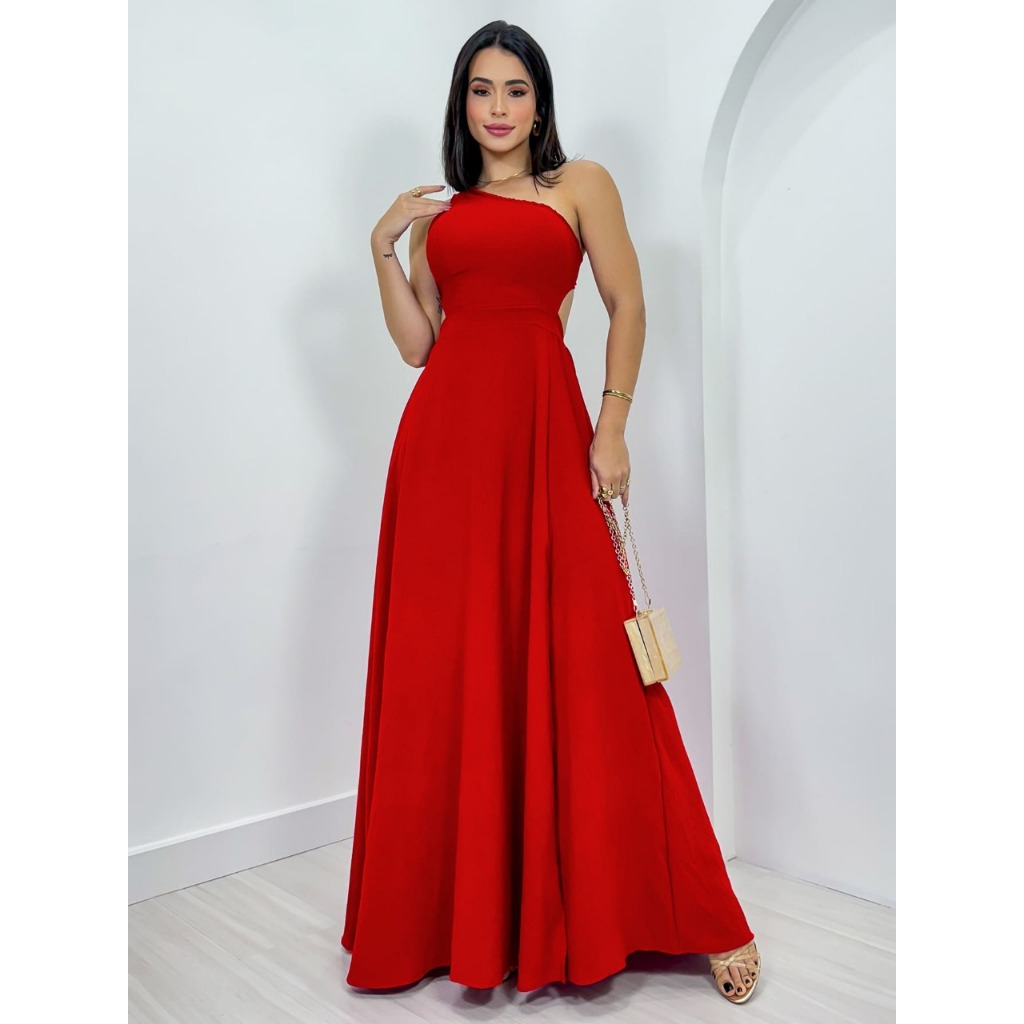 Vestido Longo Um Ombro Só Feminino com Fenda Tecido Premium Elegante C/Bojo em Oferta na Shopee