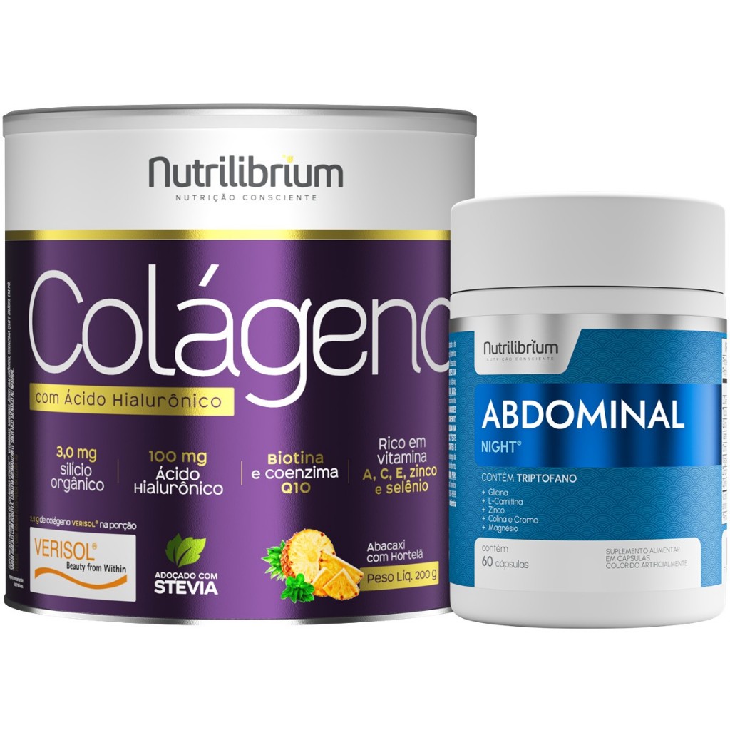 Colágeno Verisol com Ácido Hialurônico 200g + Abdominal Noite 60 Caps em Oferta na Shopee