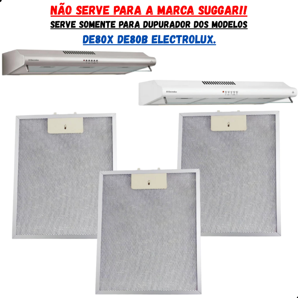 3x Grade Tela Filtro De Alumínio Depurador Electrolux Apenas De80x De80b 25x30,4cm em Oferta na Shopee