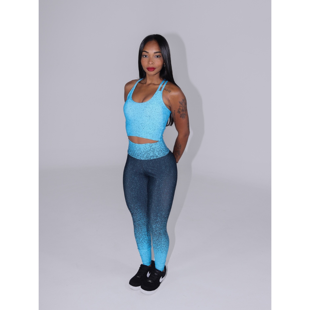 Conjunto Top e Calça Legging Degradê Costas Cruzadas Suplex Fitness em Oferta na Shopee