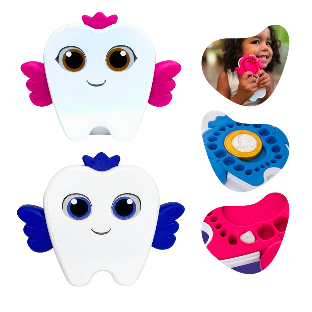 Kit 2 Unidades Porta Dente De Leite Rosa e Azul Infantil Porta Moedas E Aplicativo