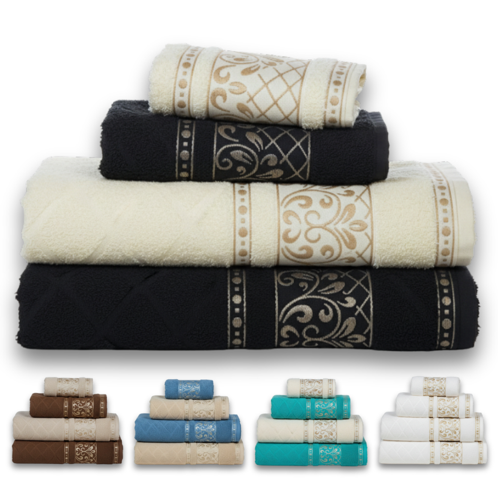 Jogo de Toalhas Banho e Rosto 4 peças 100% Algodão Gigante Alta Absorção 400g Agatha