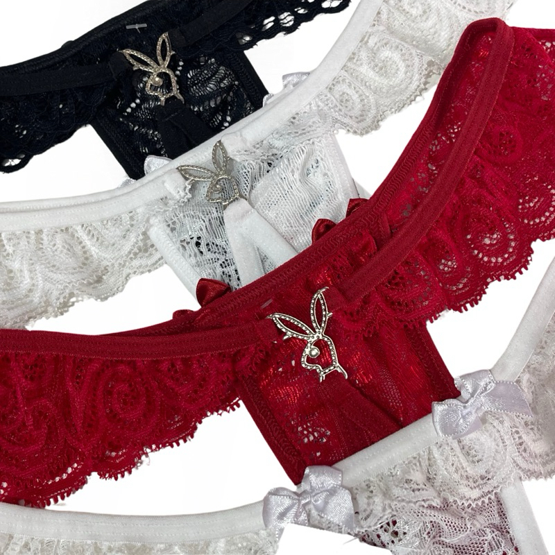 Calcinha Tanga fio com Pingente Coelhinha Playboy Joia, Rendada  - lingerie sexy sex shop