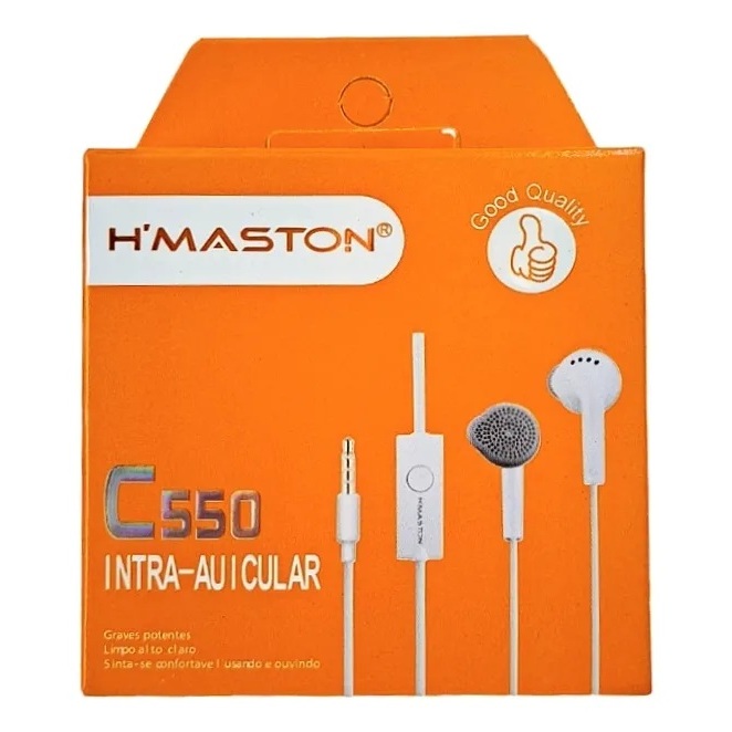 Fone De Ouvido C550 H´maston Com Fio e Microfone Fone de ouvido para celular entrada P2 de 3.5mm