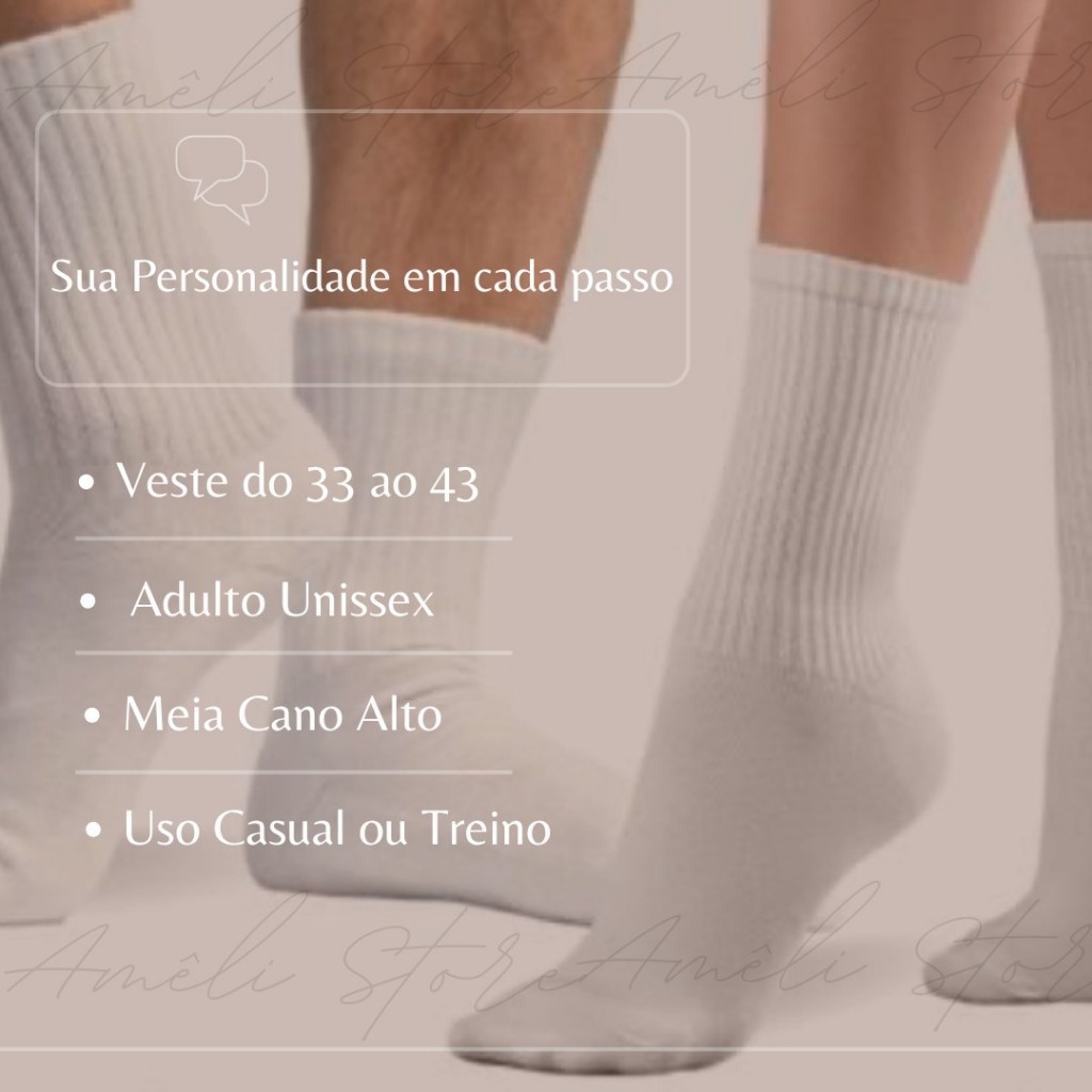 Meia Crossfit Divertida| Kit 03un na cor Branca | Desenho Minimalista | Cano Médio | Confortável e Criativa — imagem 2 de 2