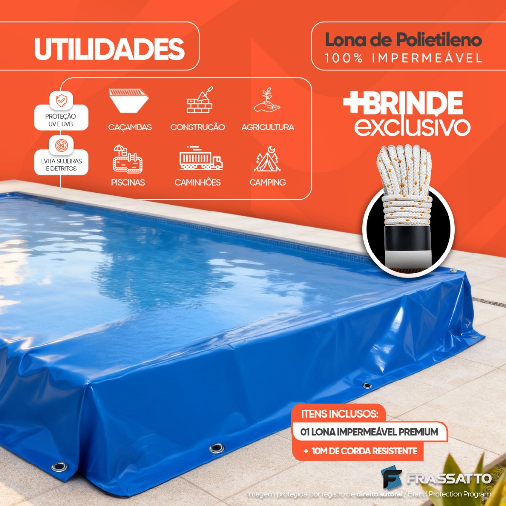 Lona Impermeavel 2x2 3x2 3x3 4x3 4x4 5x3 5x4 5x5 6x3 6x4 Construção Piscina Reforçada 75g + Corda · foto 2