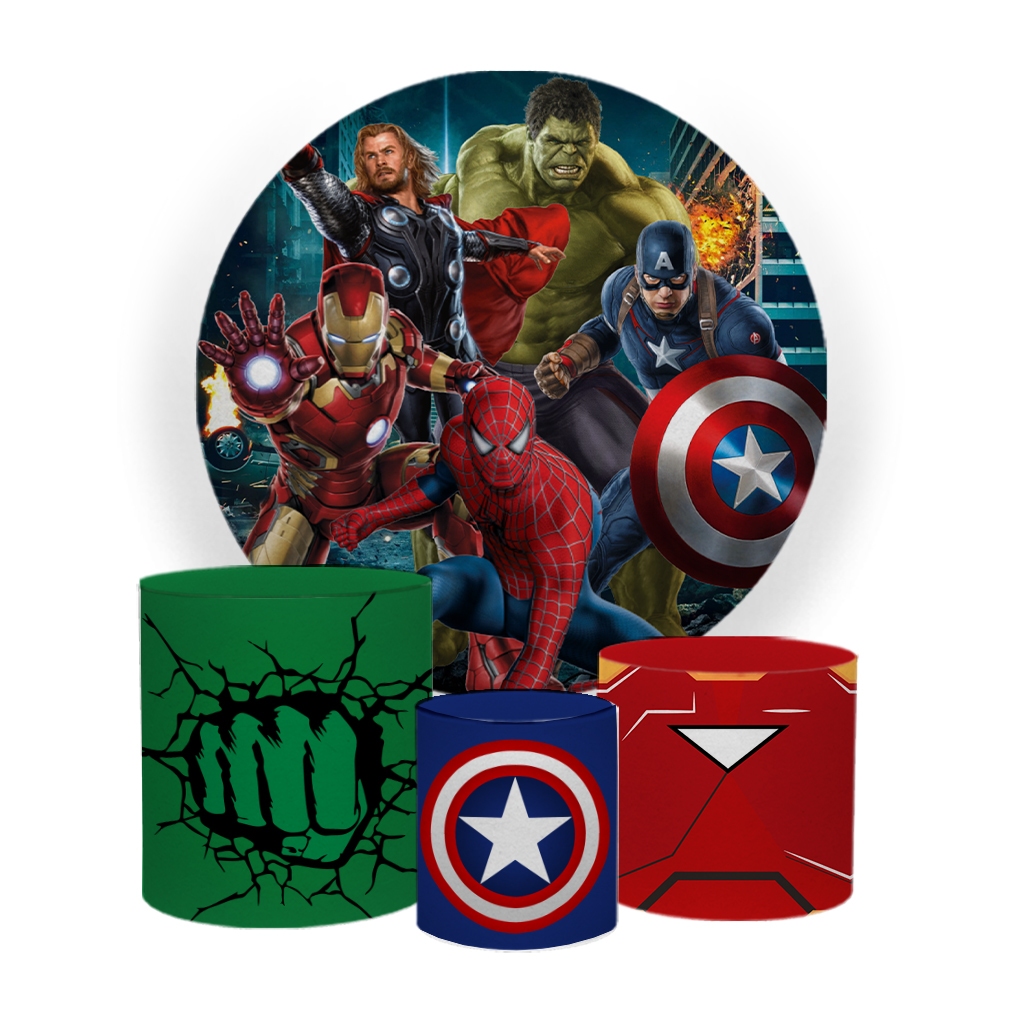 Kit Painel Redondo com Trio Capas De Cilindros 1,50x1,50 Vingadores em Oferta na Shopee