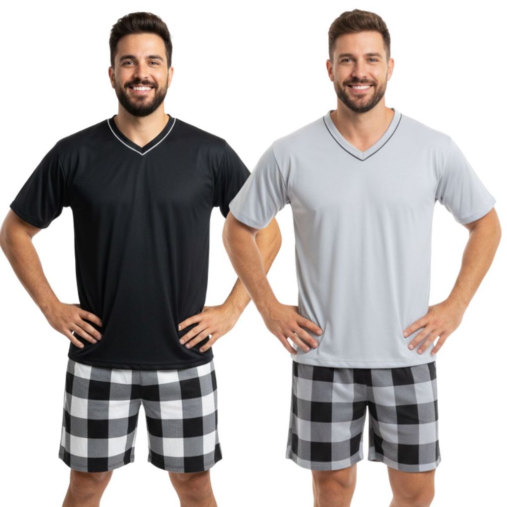 Pijama Masculino Adulto Short e Camisa Xadrex / Pijama Inverno Masculino / Pijama Xadrez