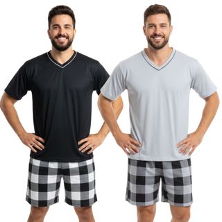 Pijama Masculino Adulto Short e Camisa Xadrex / Pijama Inverno Masculino / Pijama Xadrez