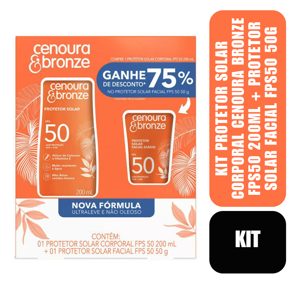 Kit Protetor Solar Corporal Cenoura Bronze FPS50 200ml + Protetor Solar Facial FPS50 50g