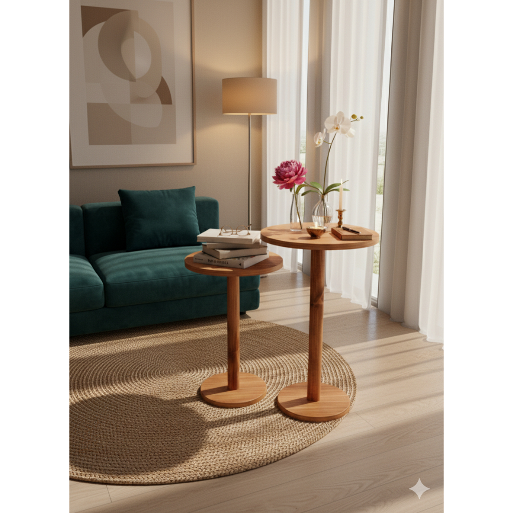 Kit Duas Mesas Laterais Monopés De Madeira 30 Cm - Mel