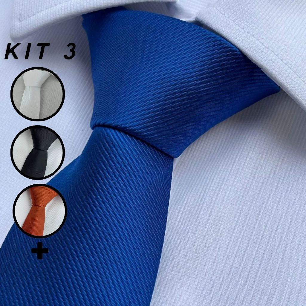 Kit 3 Gravatas Slim Masculinas Serenity Cores Clássicas e Toque Sofisticado